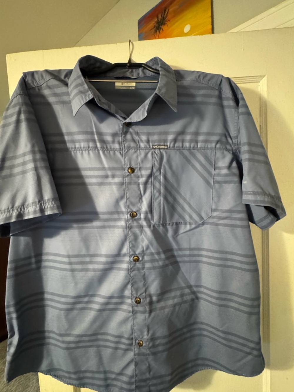 Columbia Men’s Short-Sleeve Slate Blue Striped Button-Down Shirt